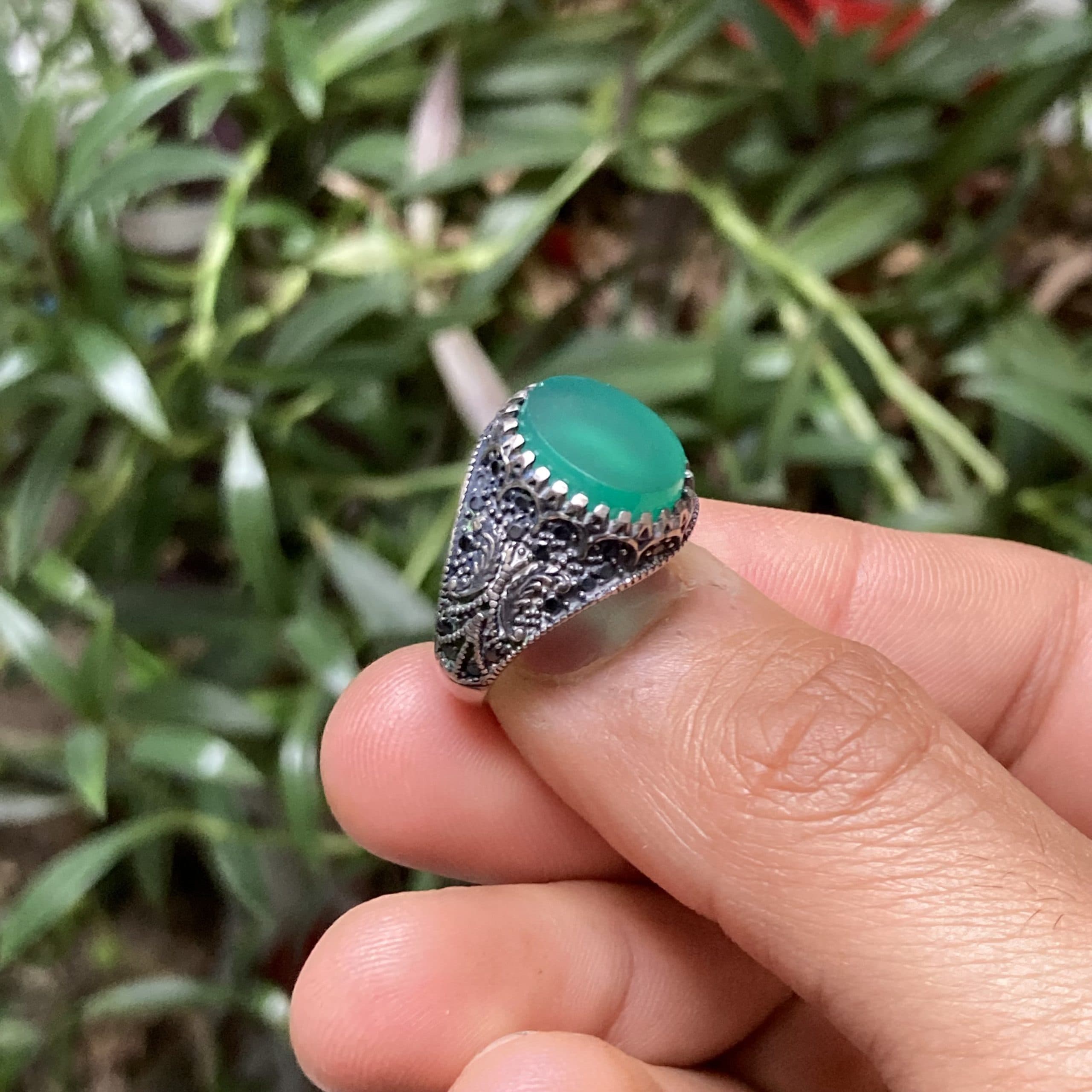انگشتر مردانه عقیق سبز خراسان (AN34) — تصویر ۲
