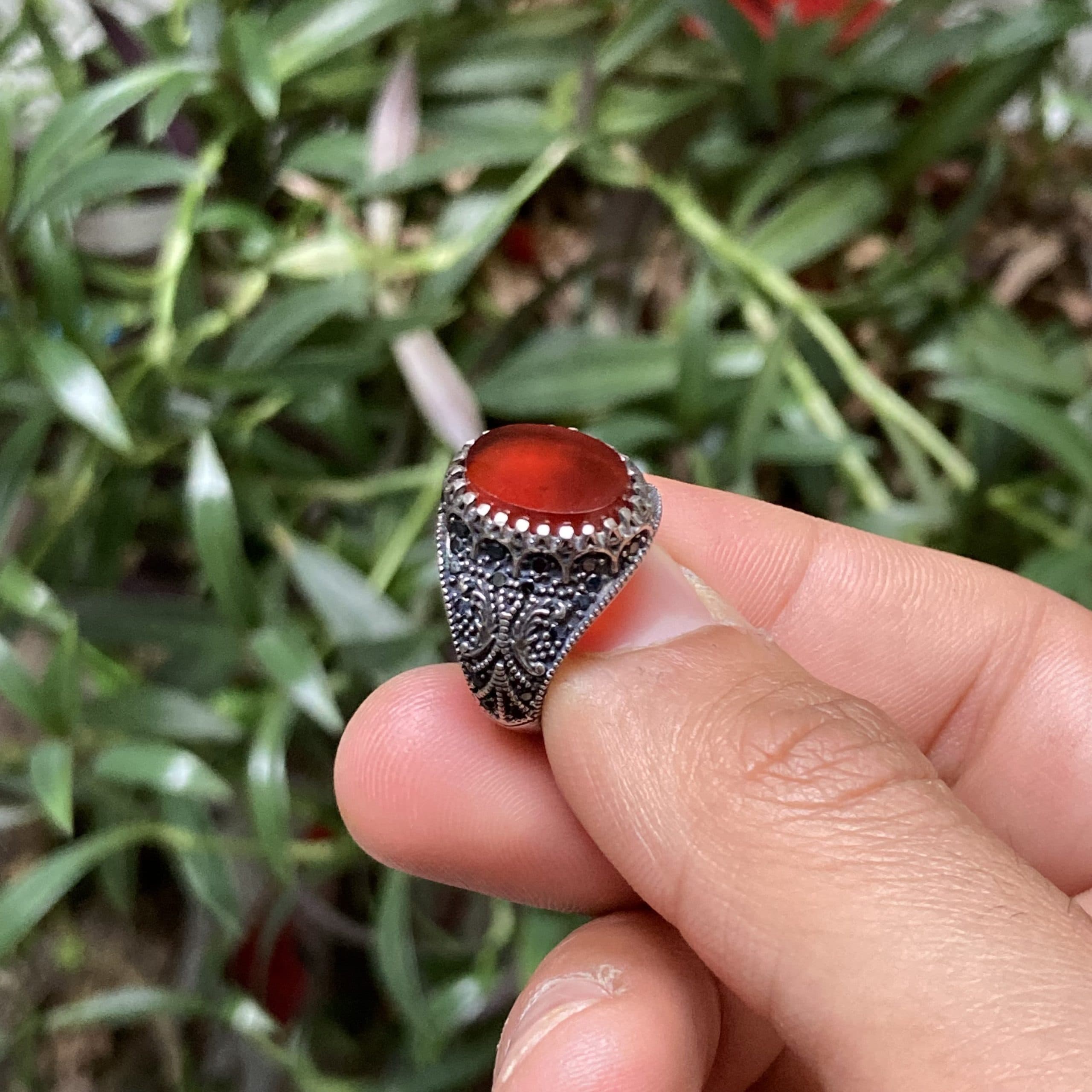 انگشتر مردانه عقیق سرخ خراسان (AN27) — تصویر ۲