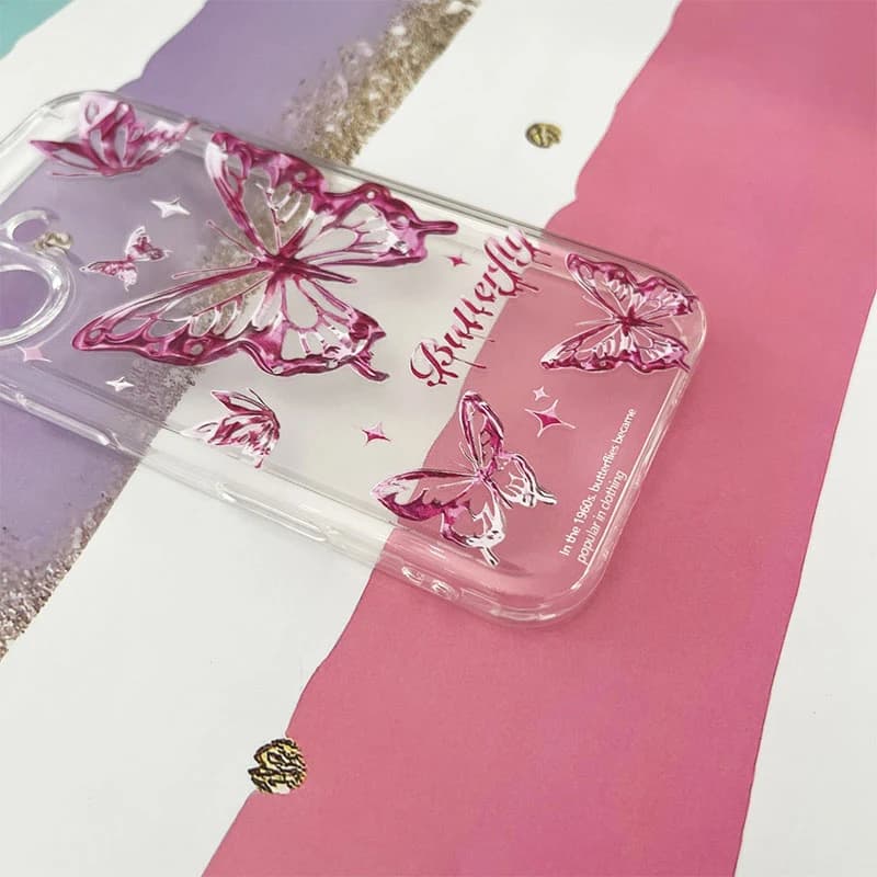 قاب گوشی iPhone 17 آیفون شفاف طرح پروانه صورتی کد 902 — تصویر ۲