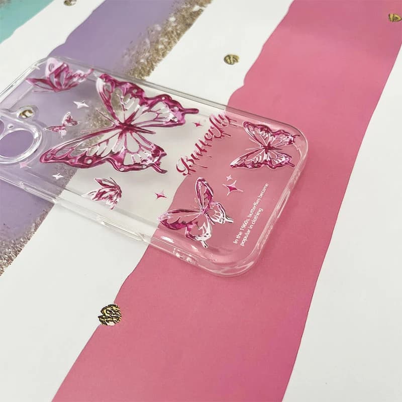 قاب گوشی iPhone 16 آیفون شفاف طرح پروانه صورتی کد 902 — تصویر ۲