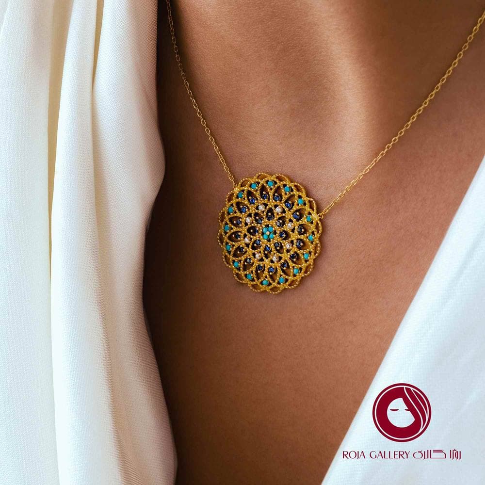 گردنبند فیروزه اسلیمی اتمی – کد N-79486 — تصویر ۲