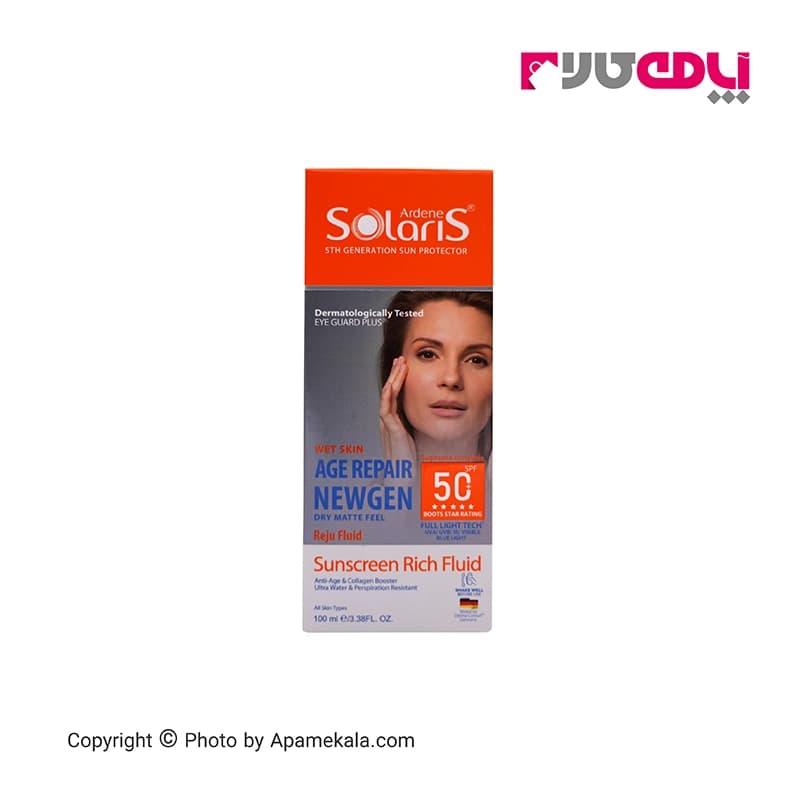 لوسیون ضد آفتاب آردن بی رنگ سولاریس مدل Age Repair Newgen حجم 100 میل — تصویر ۲