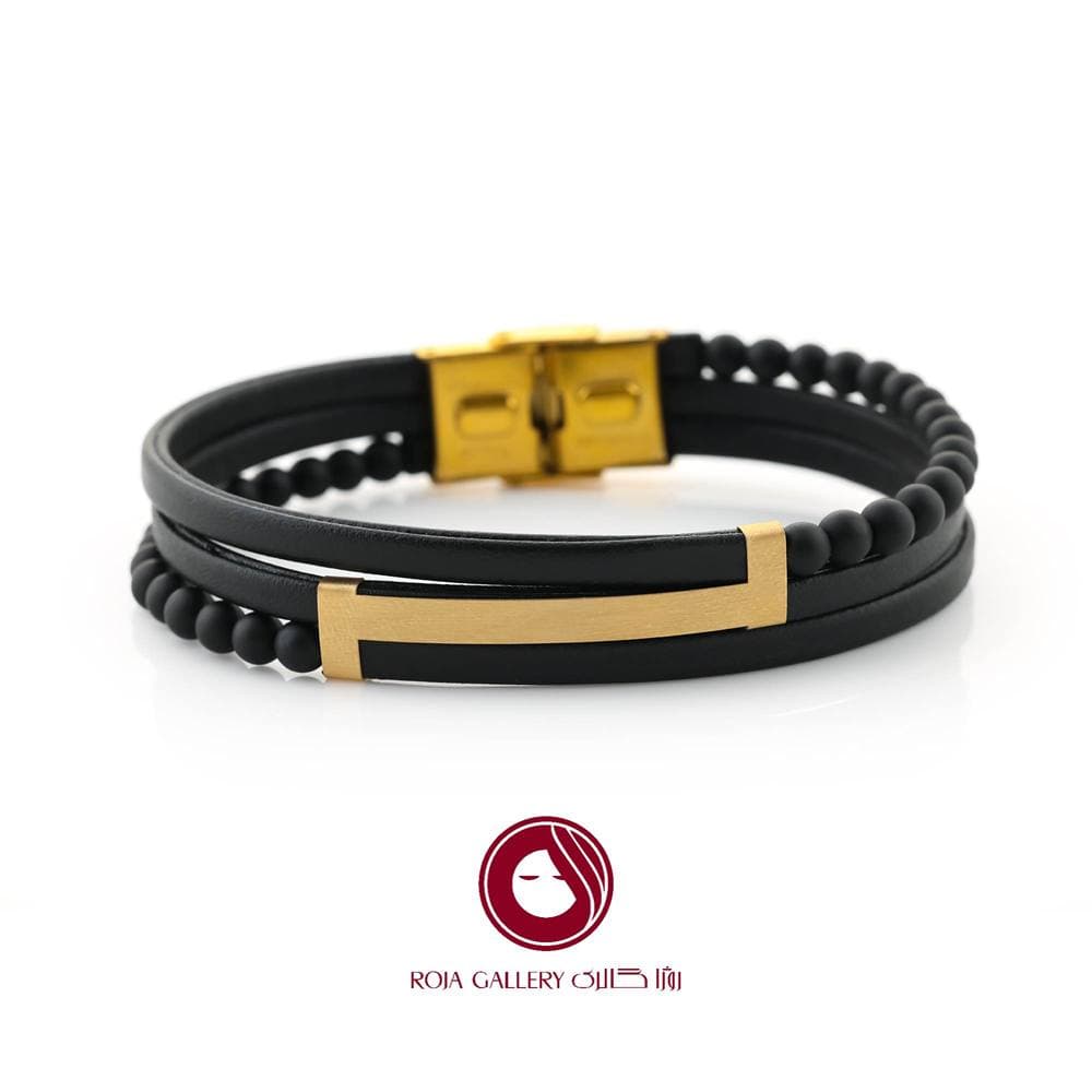 دستبند چرم و طلا مردانه – کد LB- 74902