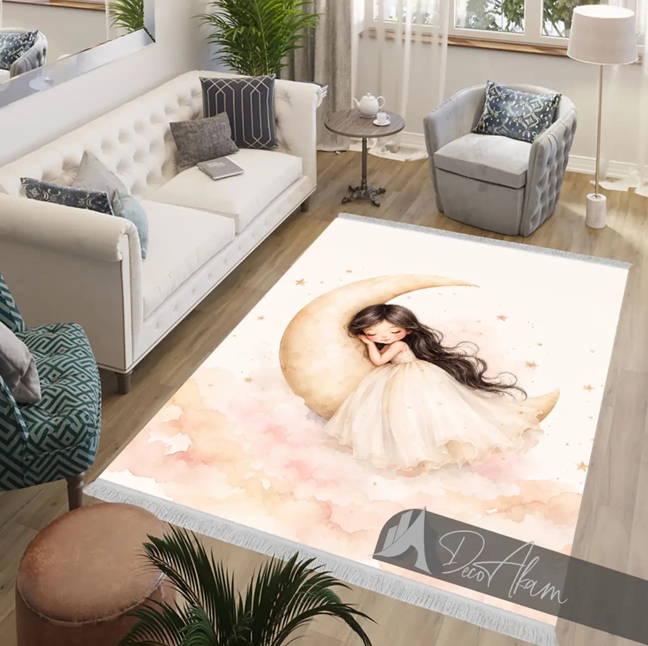 فرشینه دخترانه دختر روی ماه DA-9002 | فرش اتاق کودک — تصویر ۳