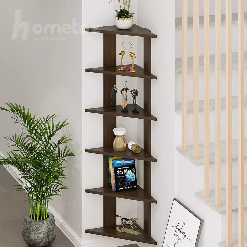 شلف دیواری mdf کنجی طرح چوب مدل ht2058 — تصویر ۲