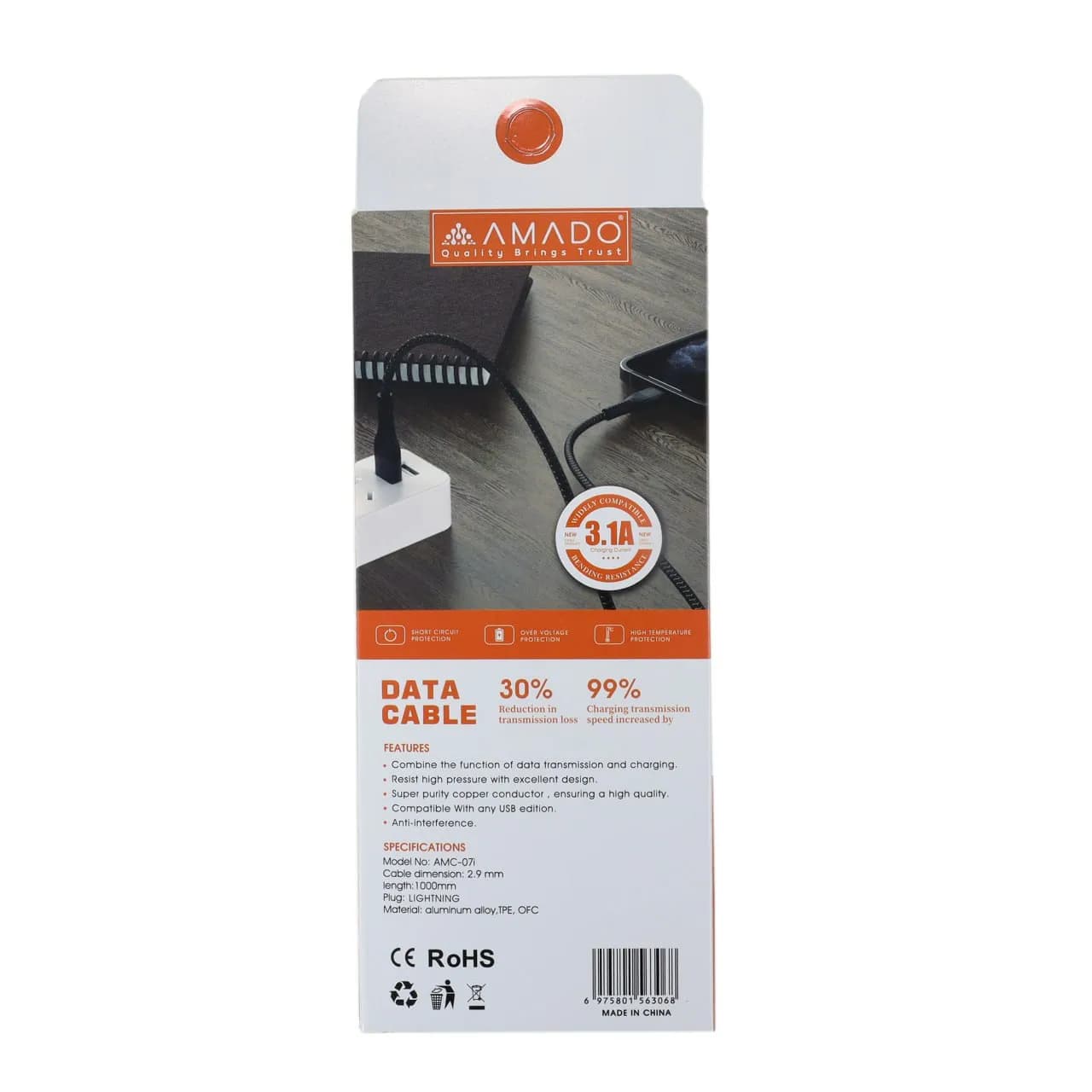 کابل USB به TYPE-C آمادو مدل AMADO AMC-07i — تصویر ۴