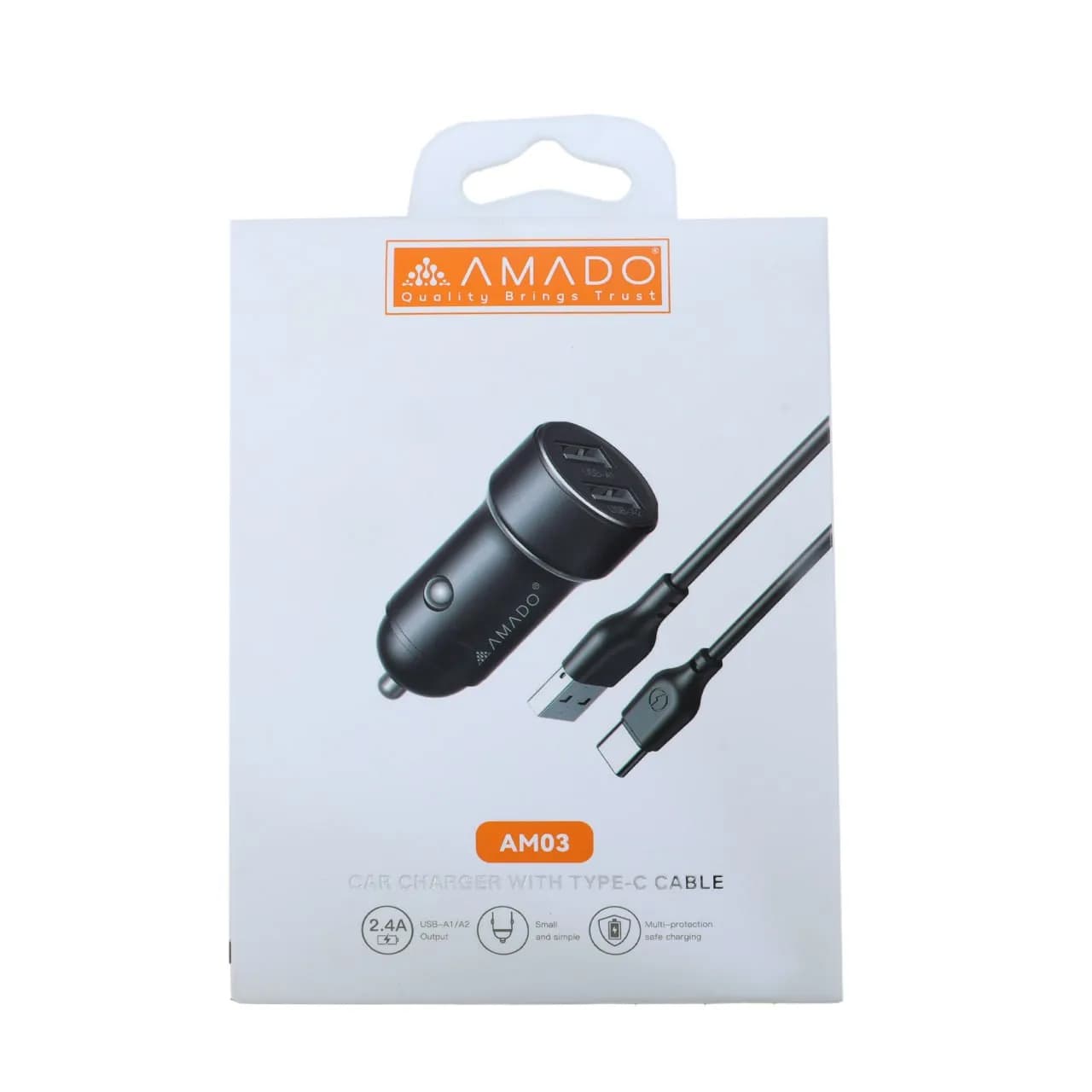 شارژر فندکی با کابل تایپ‌سی آمادو AMADO AM03 — تصویر ۴