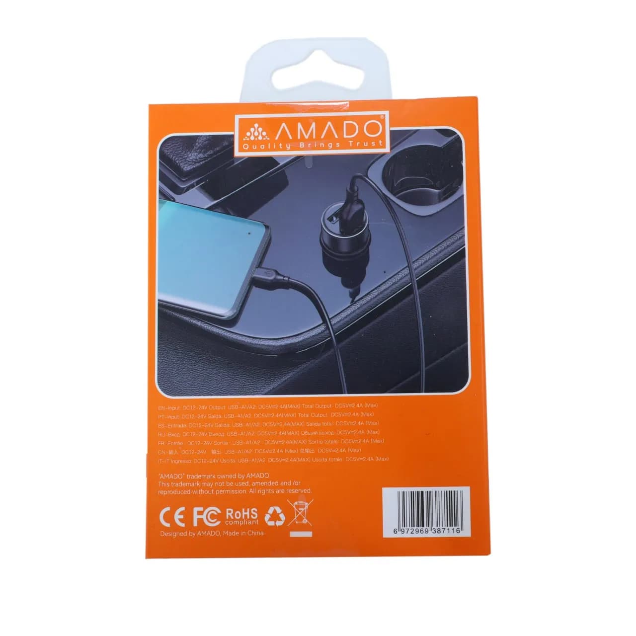 شارژر فندکی با کابل تایپ‌سی آمادو AMADO AM03 — تصویر ۳