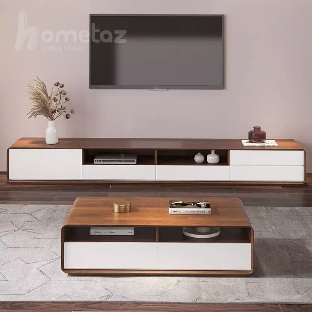 میز تلویزیون مدرن و شیک با ورق mdf خم و ساده مدل ht1984 — تصویر ۳