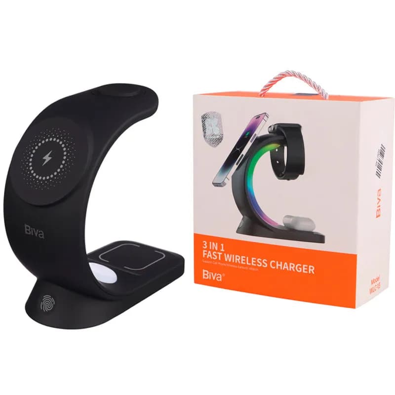 استند و شارژر وایرلس چندکاره مگنتی بیوا Biva WLC-13 3in1 Fast Wireless Charger با امکان شارژ اپل واچ