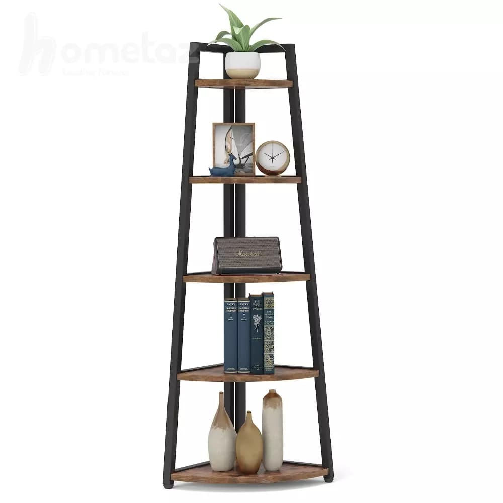 کتابخانه فلزی مشکی با صفحه mdf یا چوب طبیعی مدل ht1597 — تصویر ۲