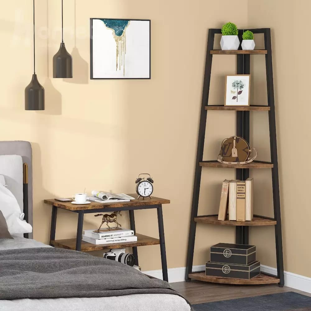 کتابخانه فلزی مشکی با صفحه mdf یا چوب طبیعی مدل ht1597