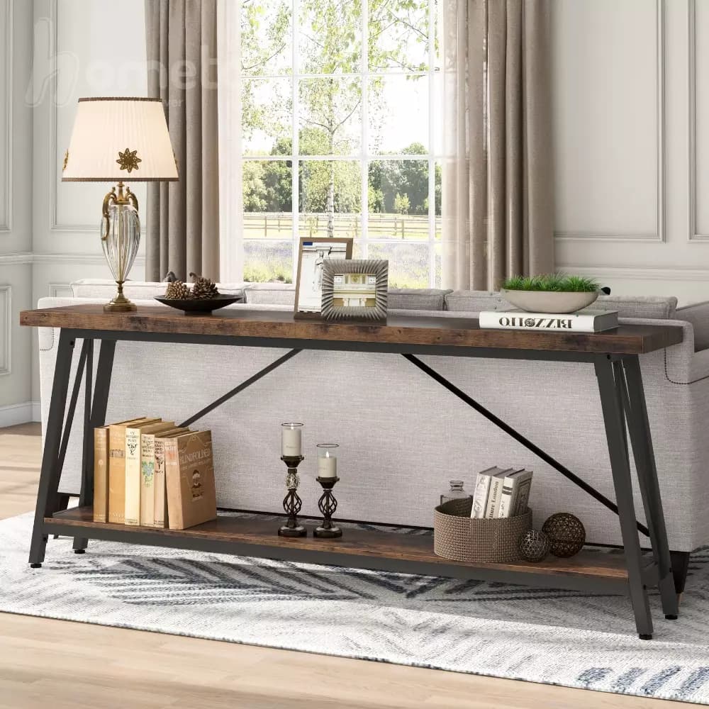 کنسول پایه فلزی دو طبقه با صفحات چوب یا mdf مدل ht1839