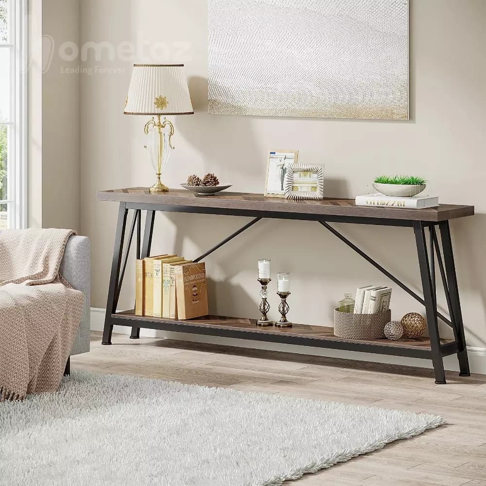کنسول پایه فلزی دو طبقه با صفحات چوب یا mdf مدل ht1839 — تصویر ۸