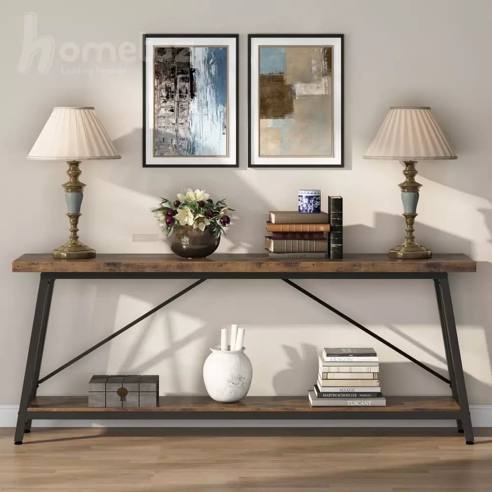 کنسول پایه فلزی دو طبقه با صفحات چوب یا mdf مدل ht1839 — تصویر ۳