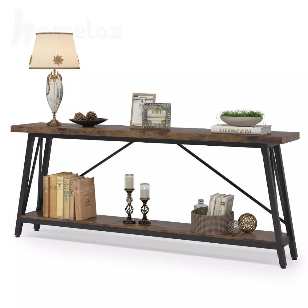 کنسول پایه فلزی دو طبقه با صفحات چوب یا mdf مدل ht1839 — تصویر ۲