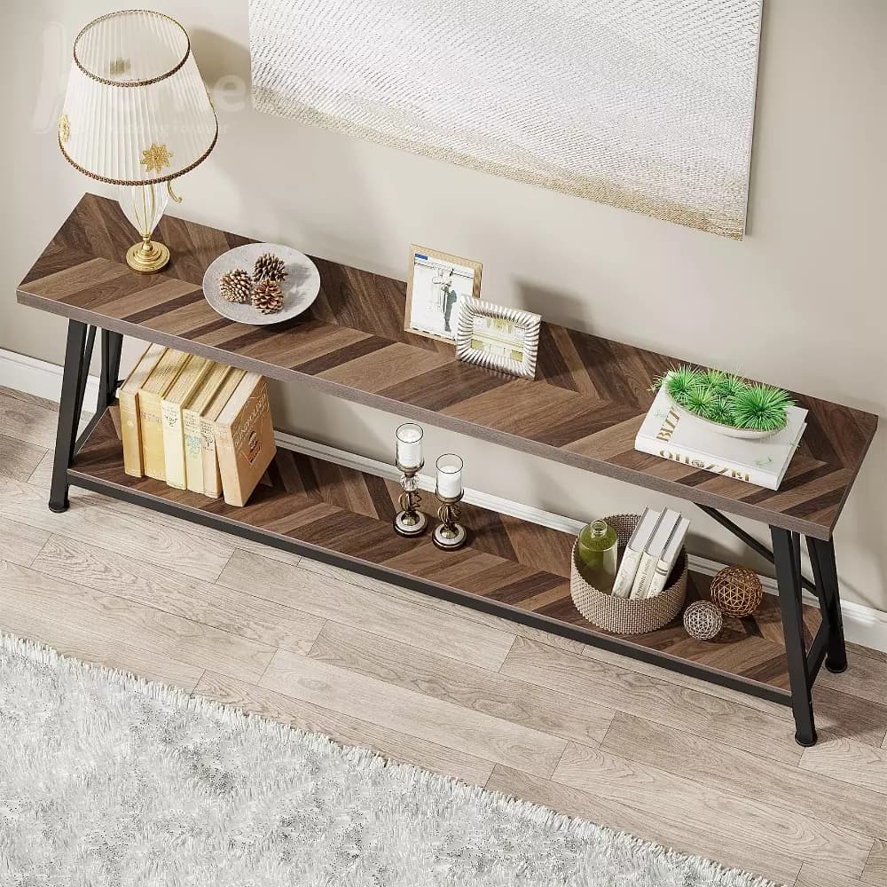 کنسول پایه فلزی دو طبقه با صفحات چوب یا mdf مدل ht1839 — تصویر ۴