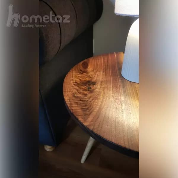 میز عسلی روستیک تمام چوب طبیعی توسکا گرد مدل ht1820 — تصویر ۴