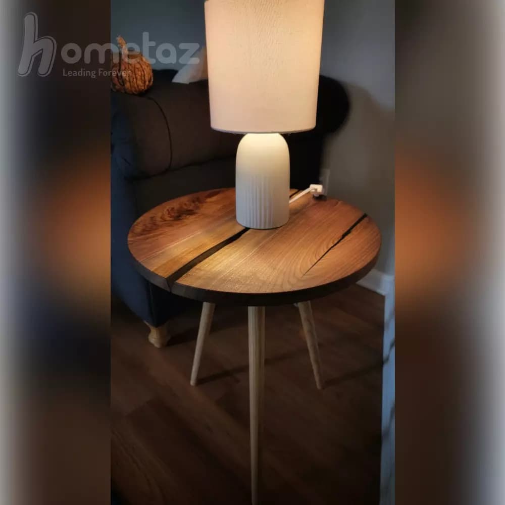 میز عسلی روستیک تمام چوب طبیعی توسکا گرد مدل ht1820 — تصویر ۲
