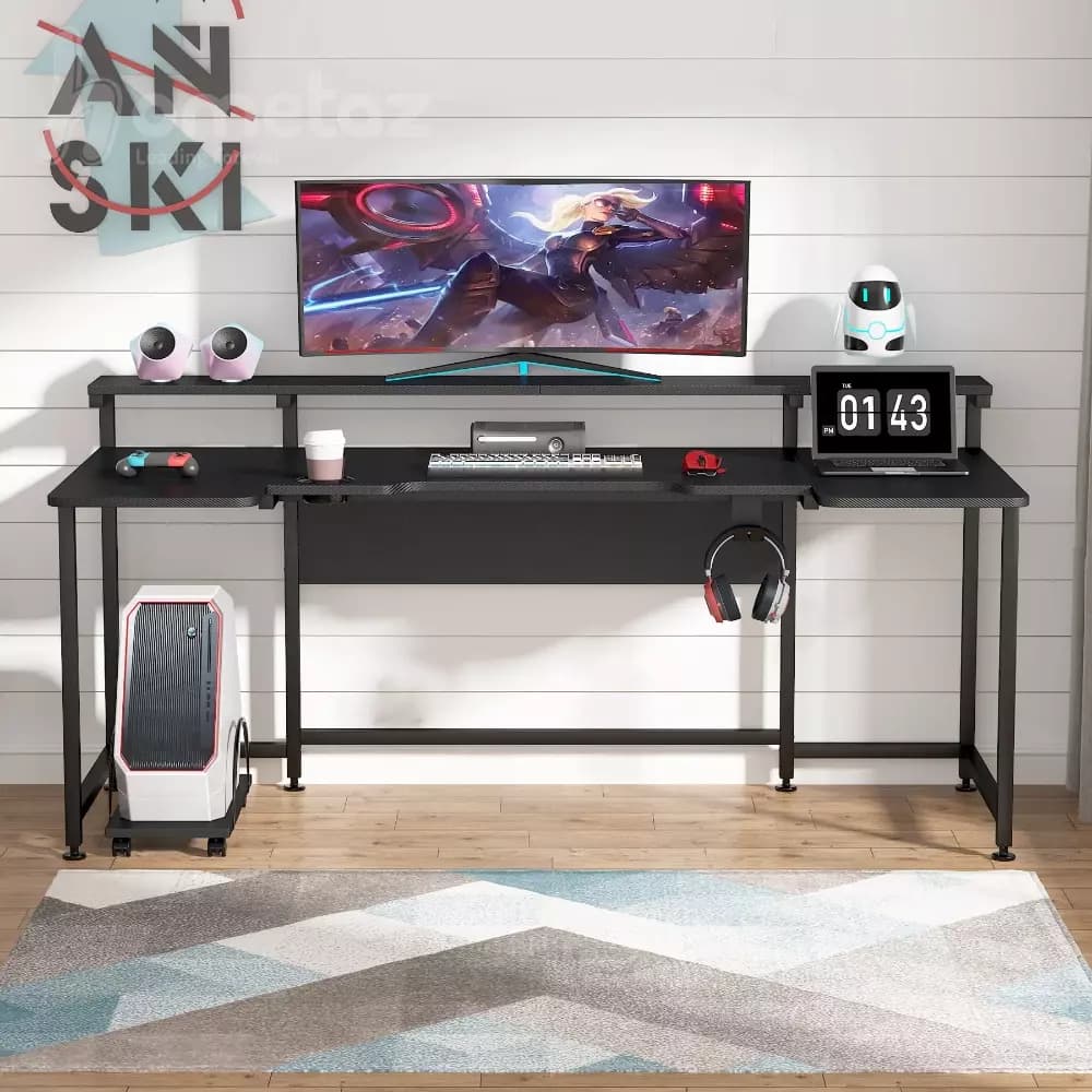میز گیمینگ پایه آهن مشکی با صفحه mdf مدل ht1880 — تصویر ۲