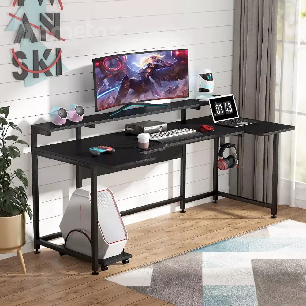 میز گیمینگ پایه آهن مشکی با صفحه mdf مدل ht1880