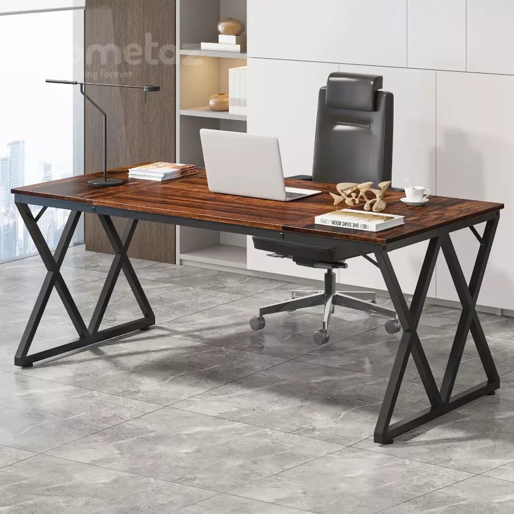 میز مدیریت آهنی با صفحه چوب طبیعی یا mdf مدل ht1896 — تصویر ۲