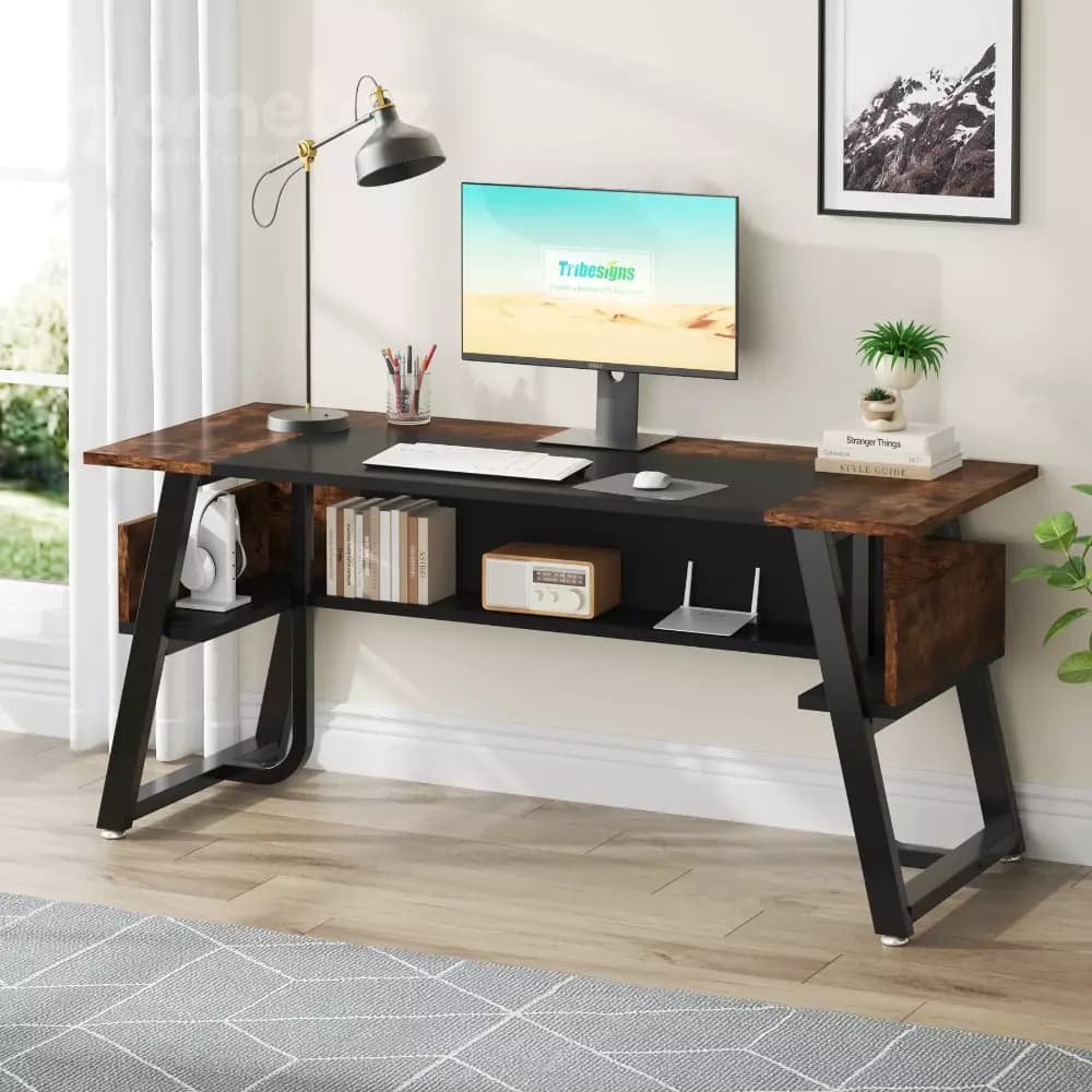 میز مدیریت فلزی با صفحه چوب یا ام دی اف طرح چوب مدل ht1895 — تصویر ۲