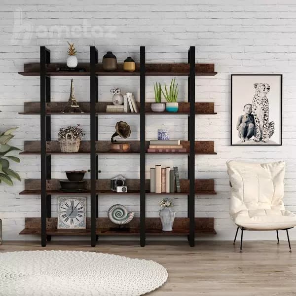 کتابخانه فلزی با صفحه چوب یا ام دی اف مدل ht1603 — تصویر ۲