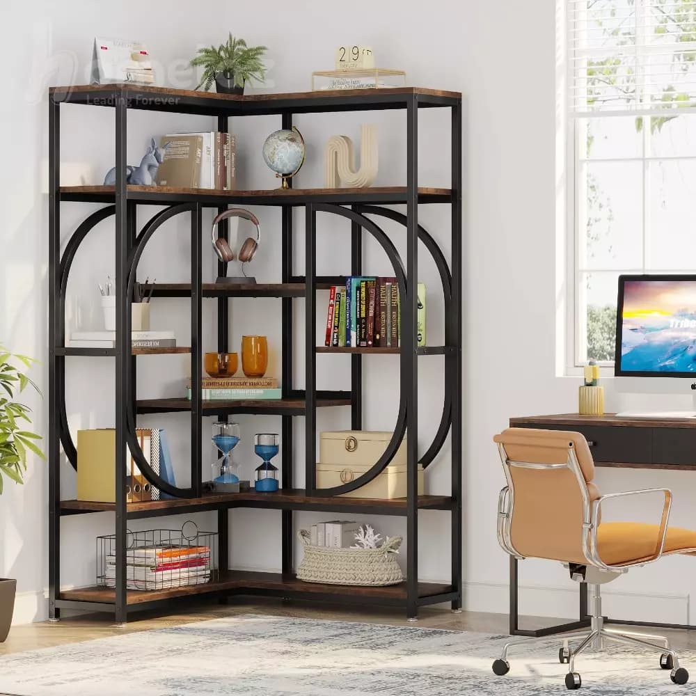 کتابخانه فلزی با صفحه چوب و mdf طرح چوب مدل ht1620 — تصویر ۳