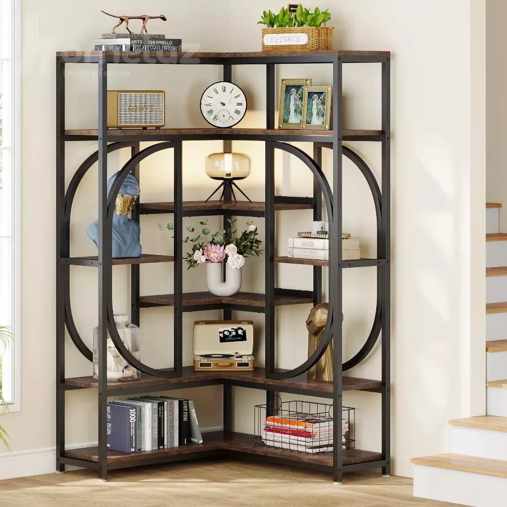 کتابخانه فلزی با صفحه چوب و mdf طرح چوب مدل ht1620 — تصویر ۴