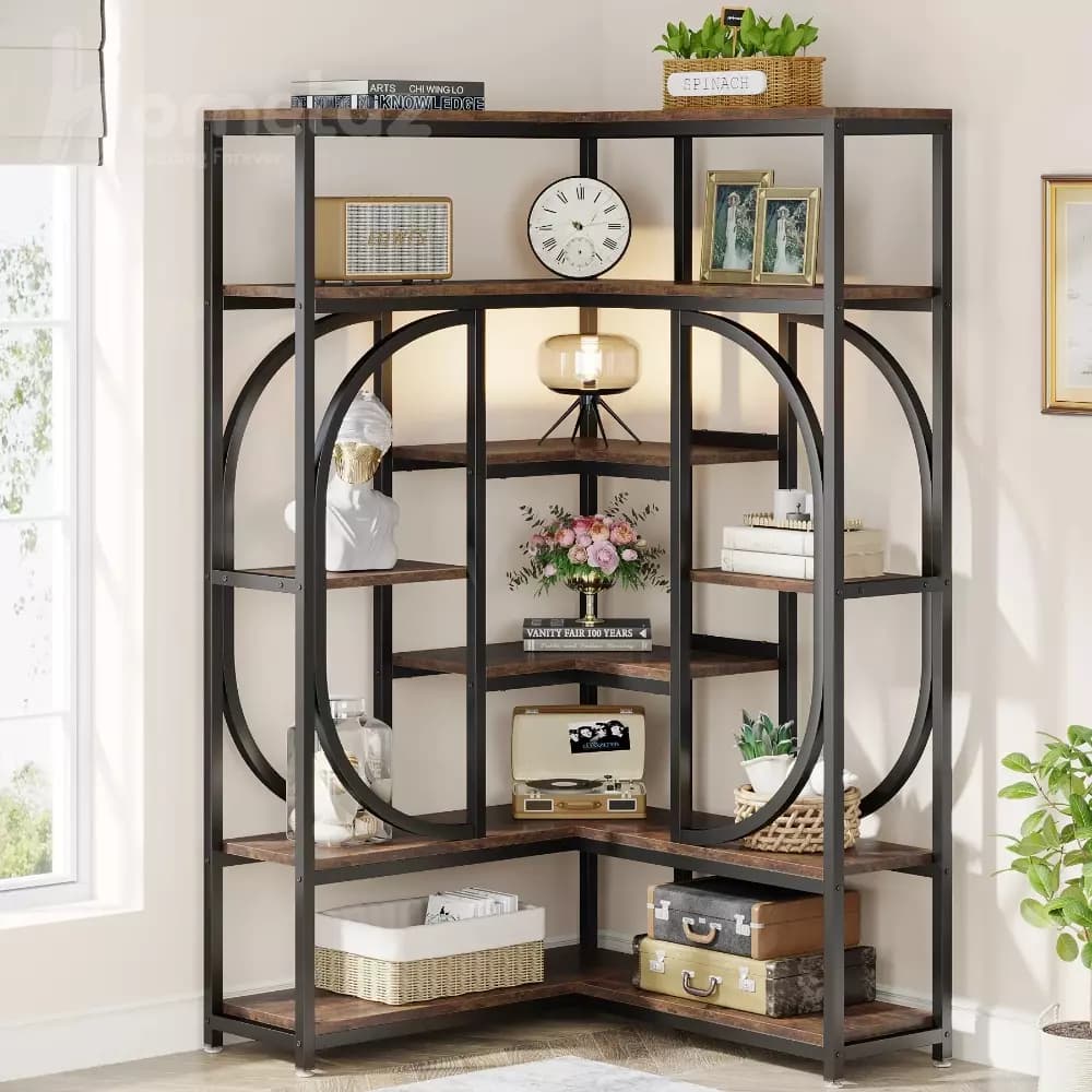 کتابخانه فلزی با صفحه چوب و mdf طرح چوب مدل ht1620 — تصویر ۲