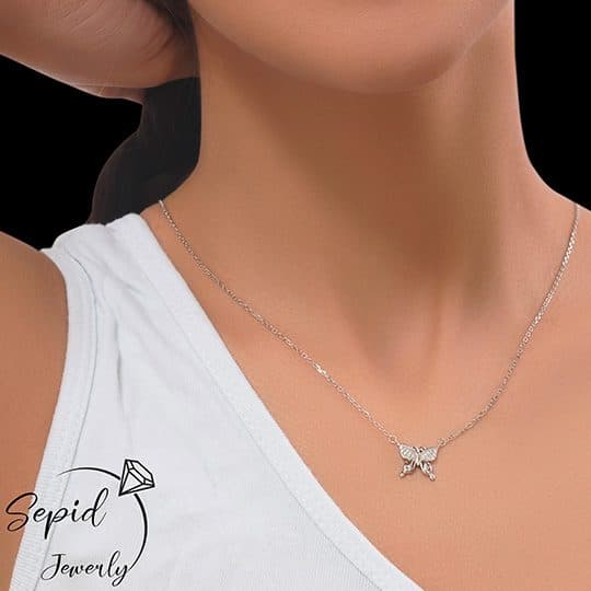 گردنبند نقره پروانه جواهری