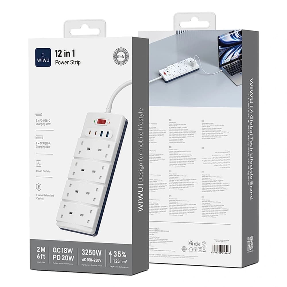چندراهی برق شیائومی مدل WIWU PS842 20W Gan 12 in 1 Desktop Power Strip Wi-S009 — تصویر ۳