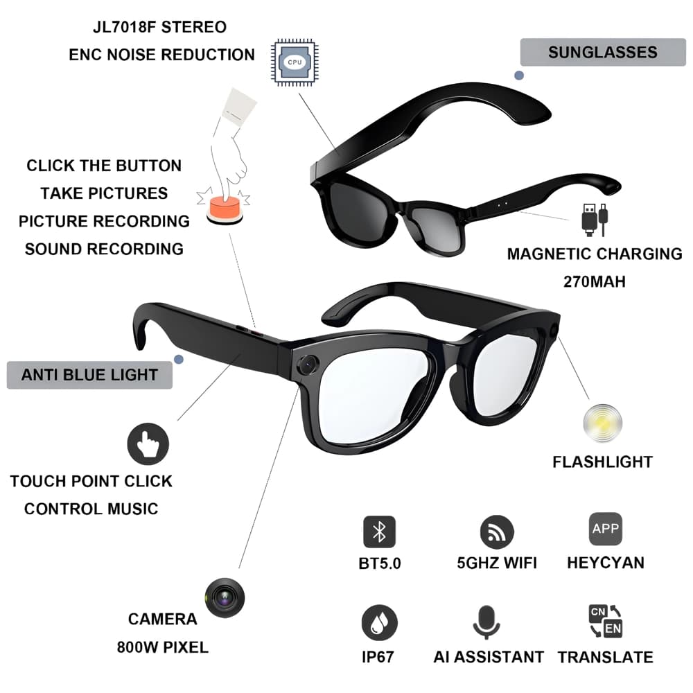 عینک دوربین دار هوشمند جنریک مدل Smart AI Glasses M01 Pro — تصویر ۳