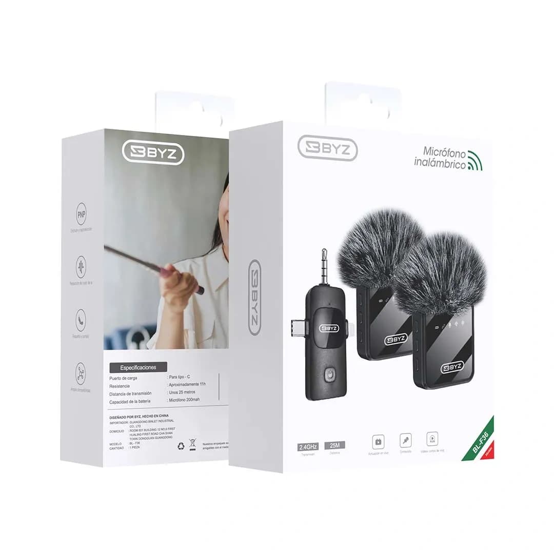میکروفون یقه‌ای بی‌سیم BYZ BL-F36 Dual Wireless Lavalier Microphone — تصویر ۲