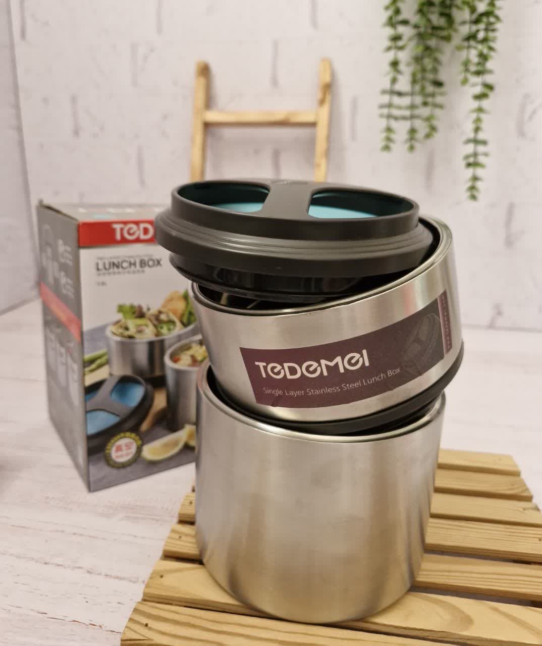 لانچ باکس استیل گرد 2طبقه 1.5لیتری TEDEMEI — تصویر ۲