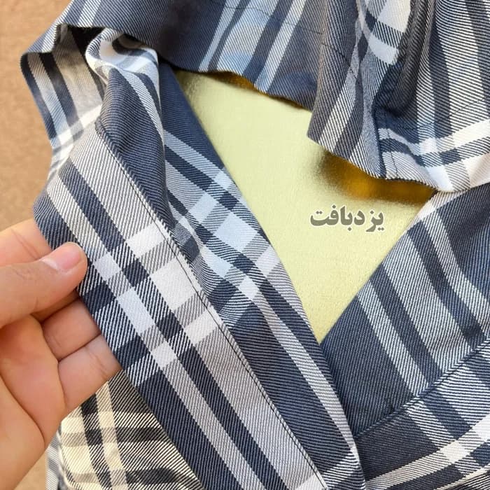 حوله تن پوش نخی یزدی رنگ طوسی مدل چهارخانه — تصویر ۵