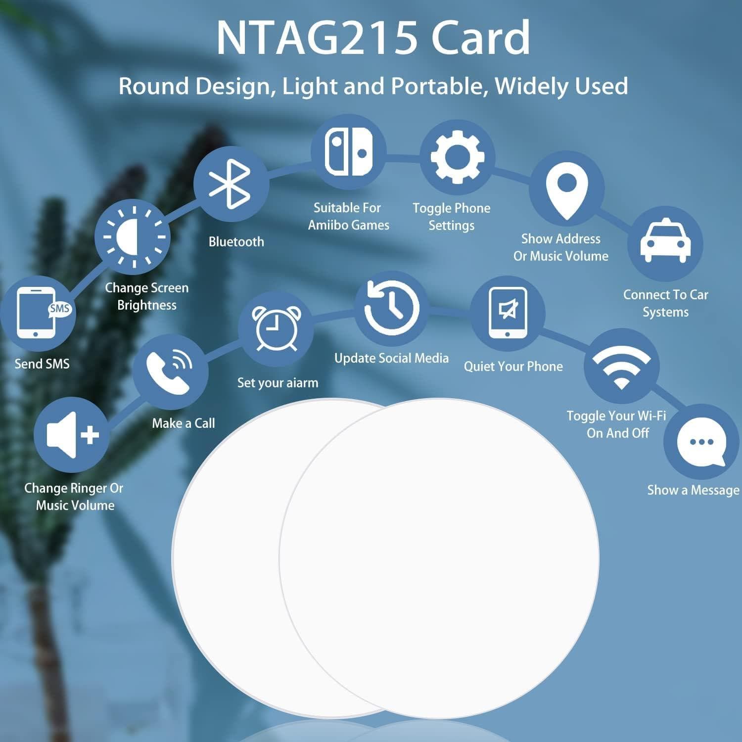 100 عدد تگ کارتی Jiaxing NFC Tags N Tag 215 Blank PVC NFC Coin Cards RFID — تصویر ۳