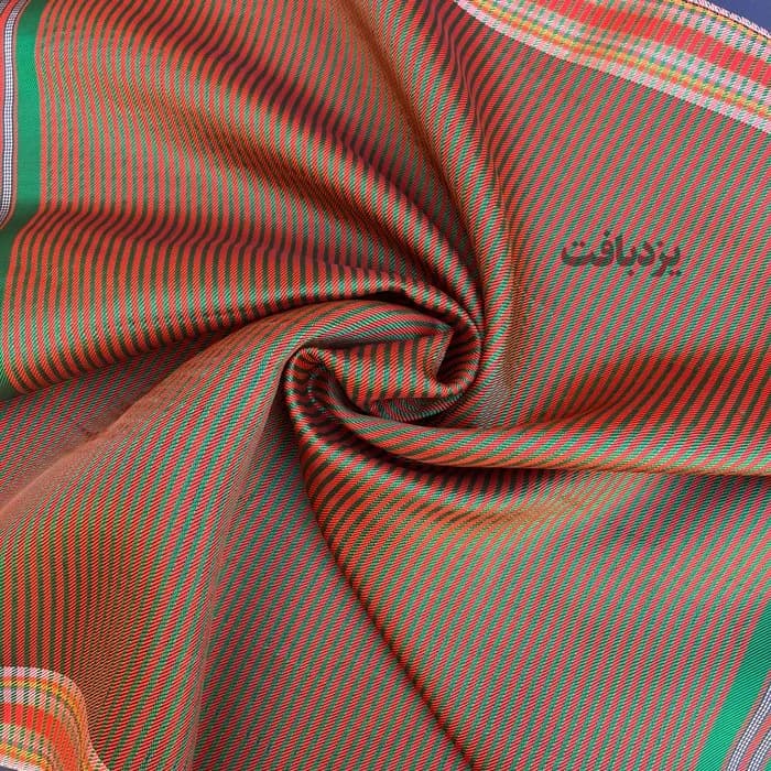 دستمال یزدی ابریشمی اعلا راه راه عنابی — تصویر ۳