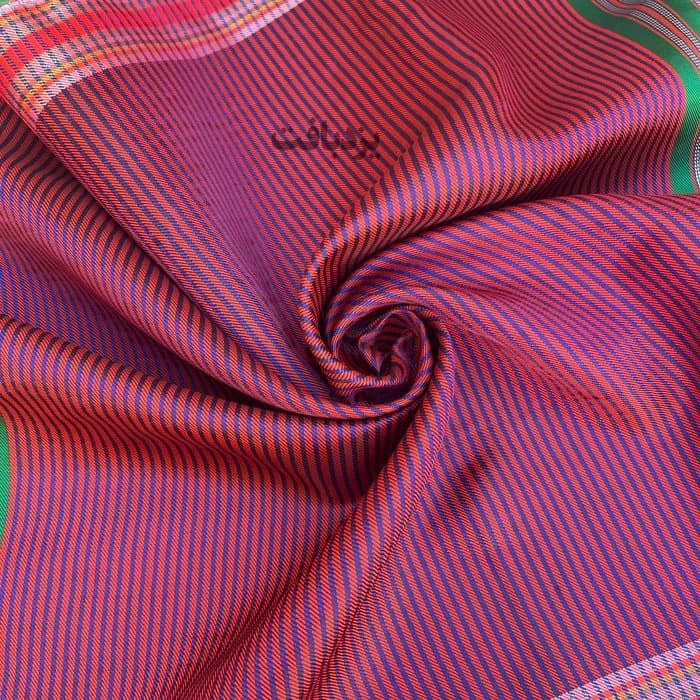 دستمال یزدی ابریشمی اعلا راه راه عنابی — تصویر ۲