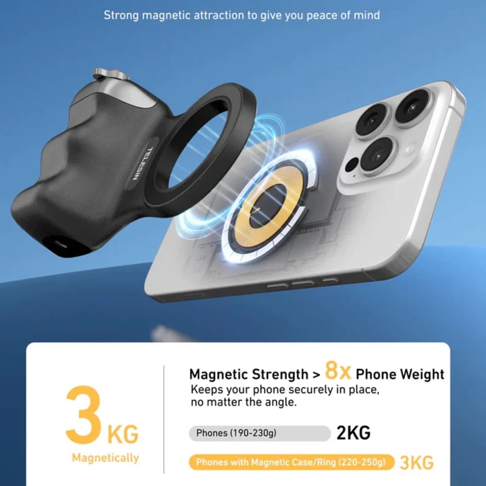 دسته شاتر مغناطیسی تلسین مدل Telesin Fun Shot Magnetic Grip2 TPMP001 — تصویر ۸