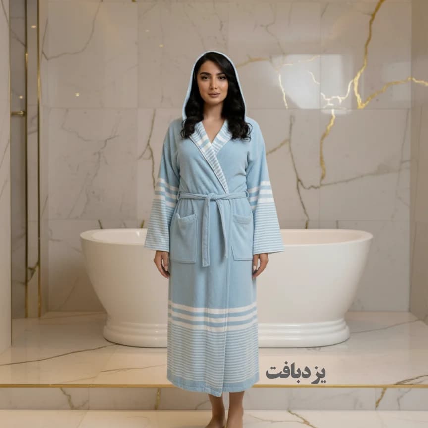 حوله تن پوش نخی یزدی رنگ آبی الماسی
