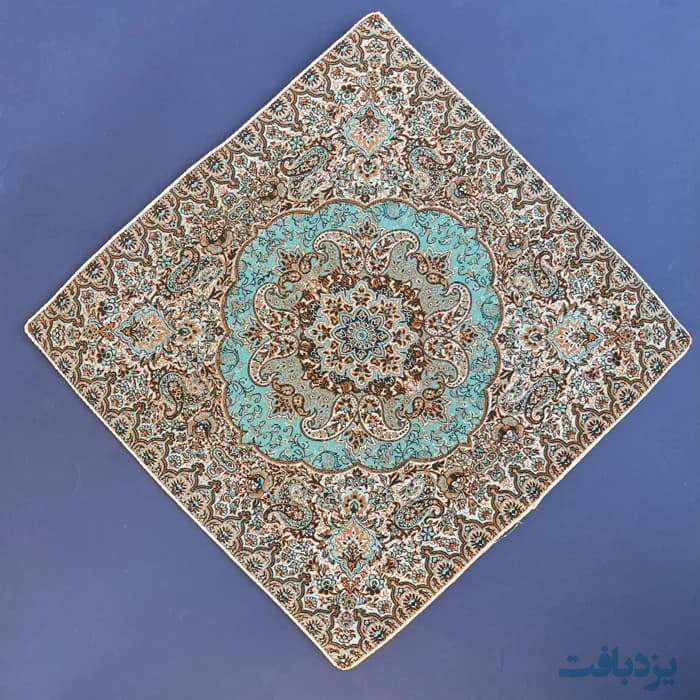 سجاده جانماز ترمه آبی فیروزه ای مدل شاه پسند — تصویر ۲
