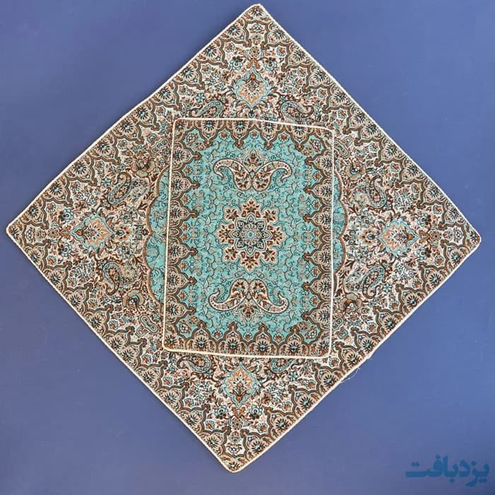 سجاده جانماز ترمه آبی فیروزه ای مدل شاه پسند — تصویر ۵