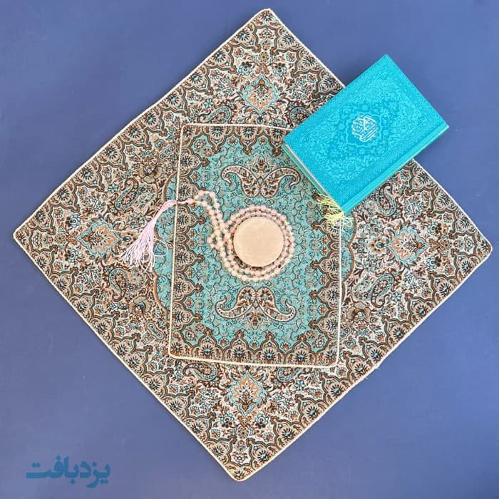 سجاده جانماز ترمه آبی فیروزه ای مدل شاه پسند — تصویر ۶