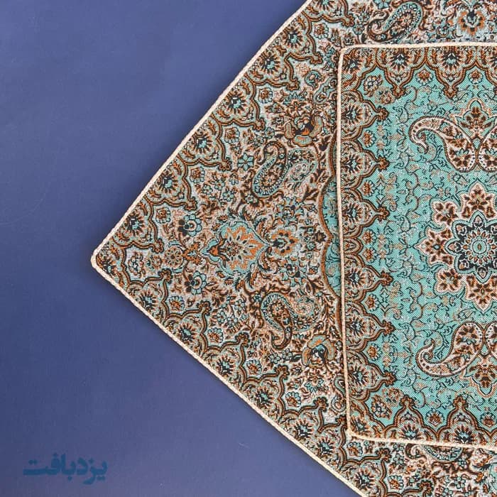 سجاده جانماز ترمه آبی فیروزه ای مدل شاه پسند — تصویر ۴