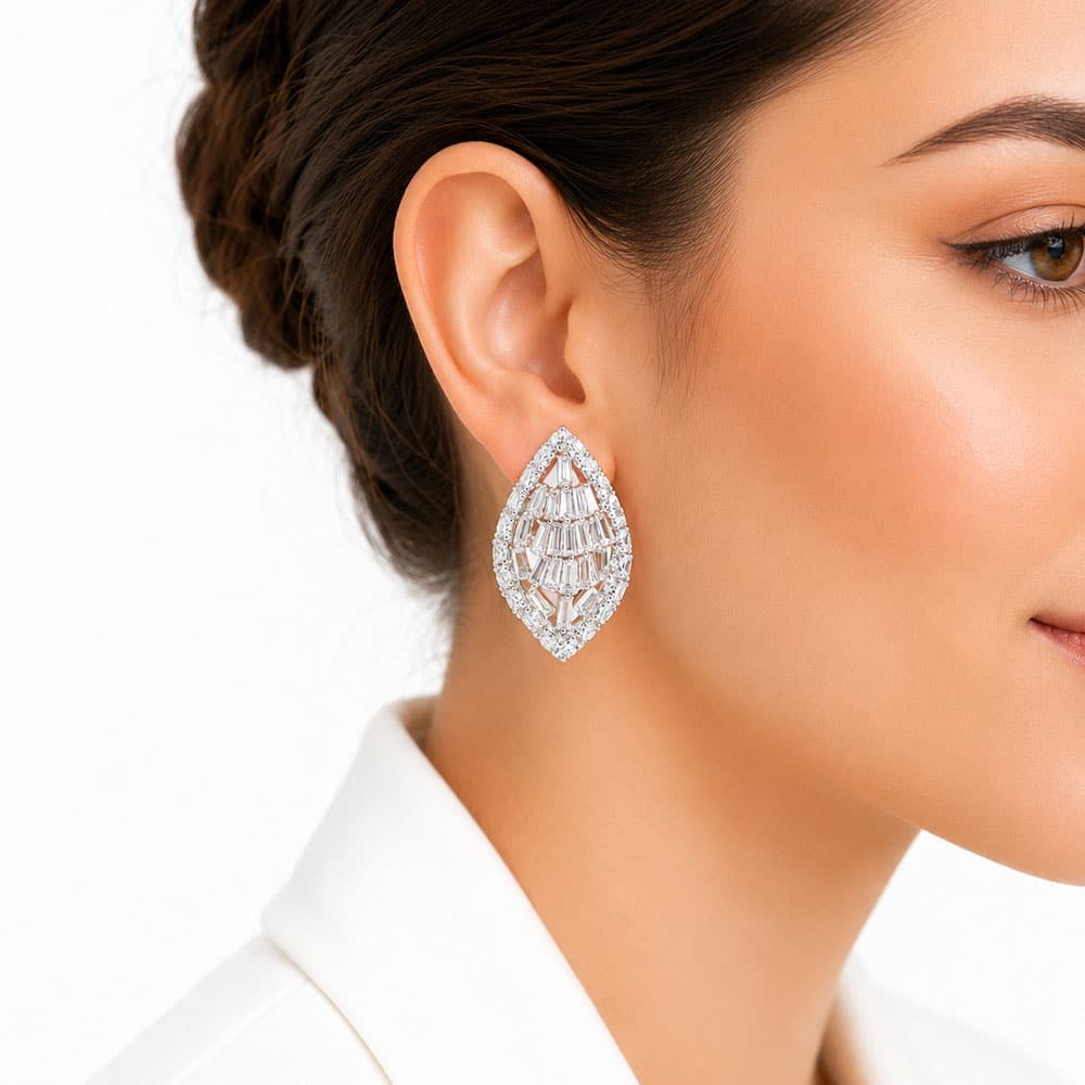 گوشواره مجلسی استیل فول نگین زنانه کد GMJ-001