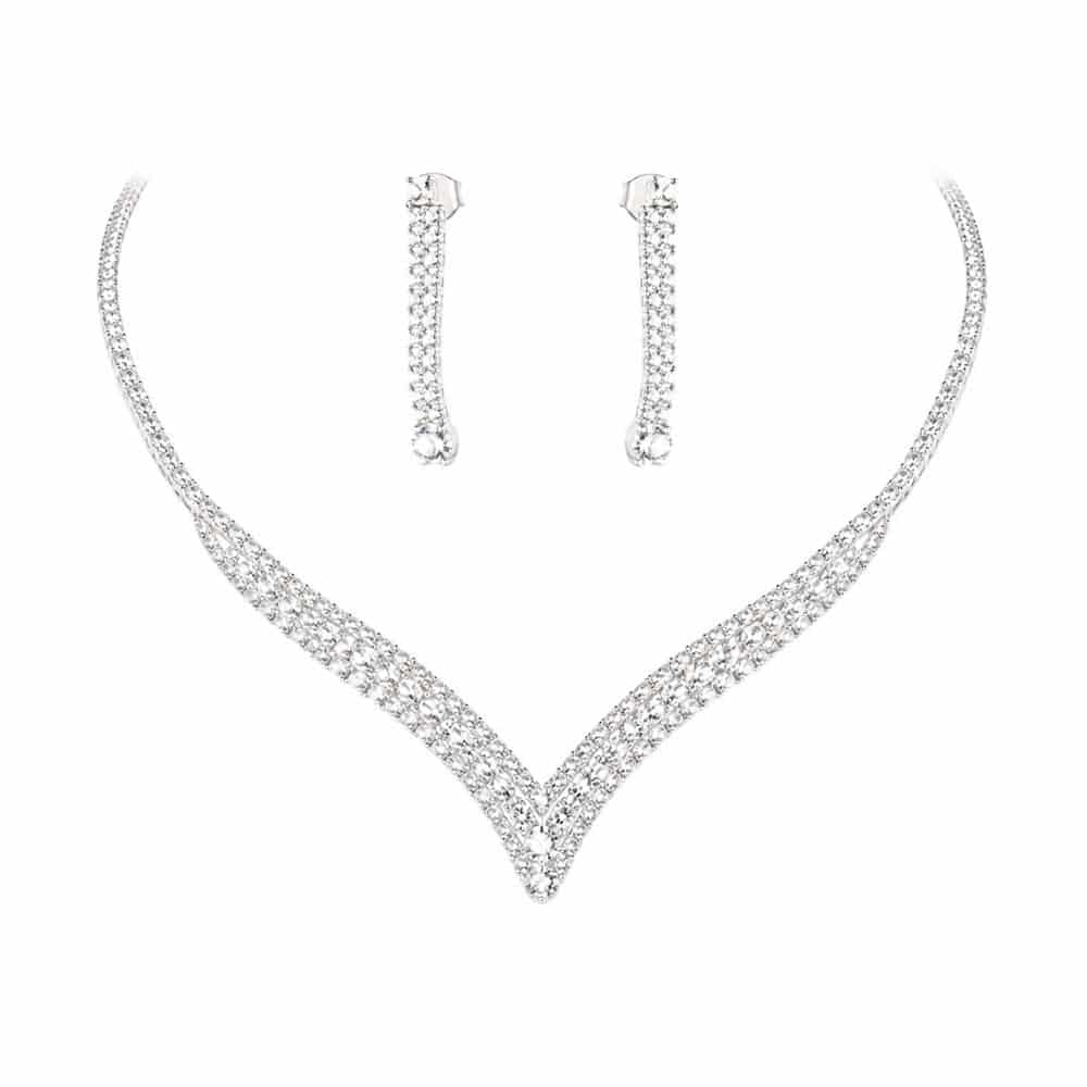 نیم ست مجلسی فول نگین سیلور مدل V کلاسیک NS-MJ-008