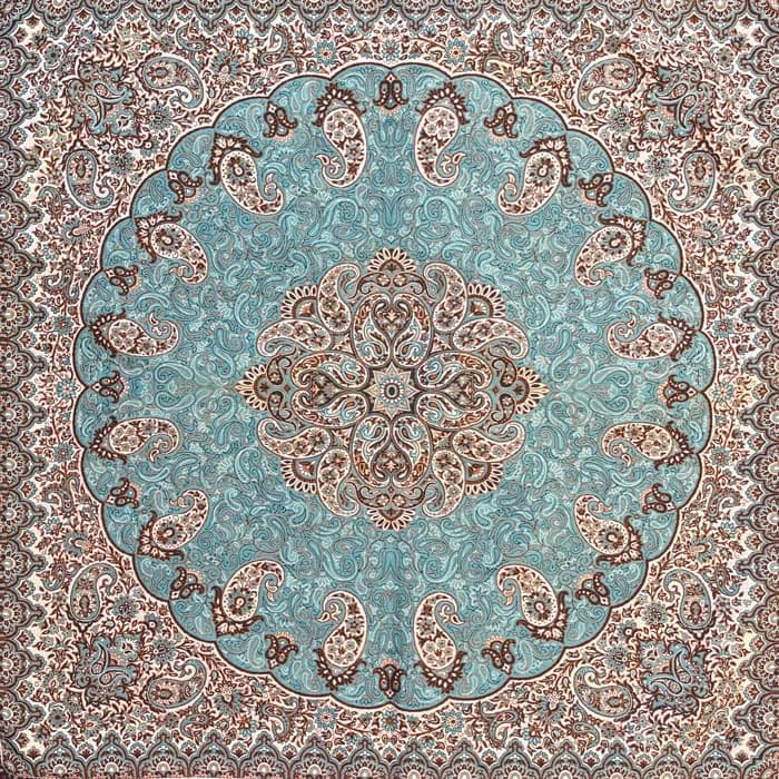 رومیزی ترمه فیروزه ای مدل شاه پسند ابعاد 1 در 1