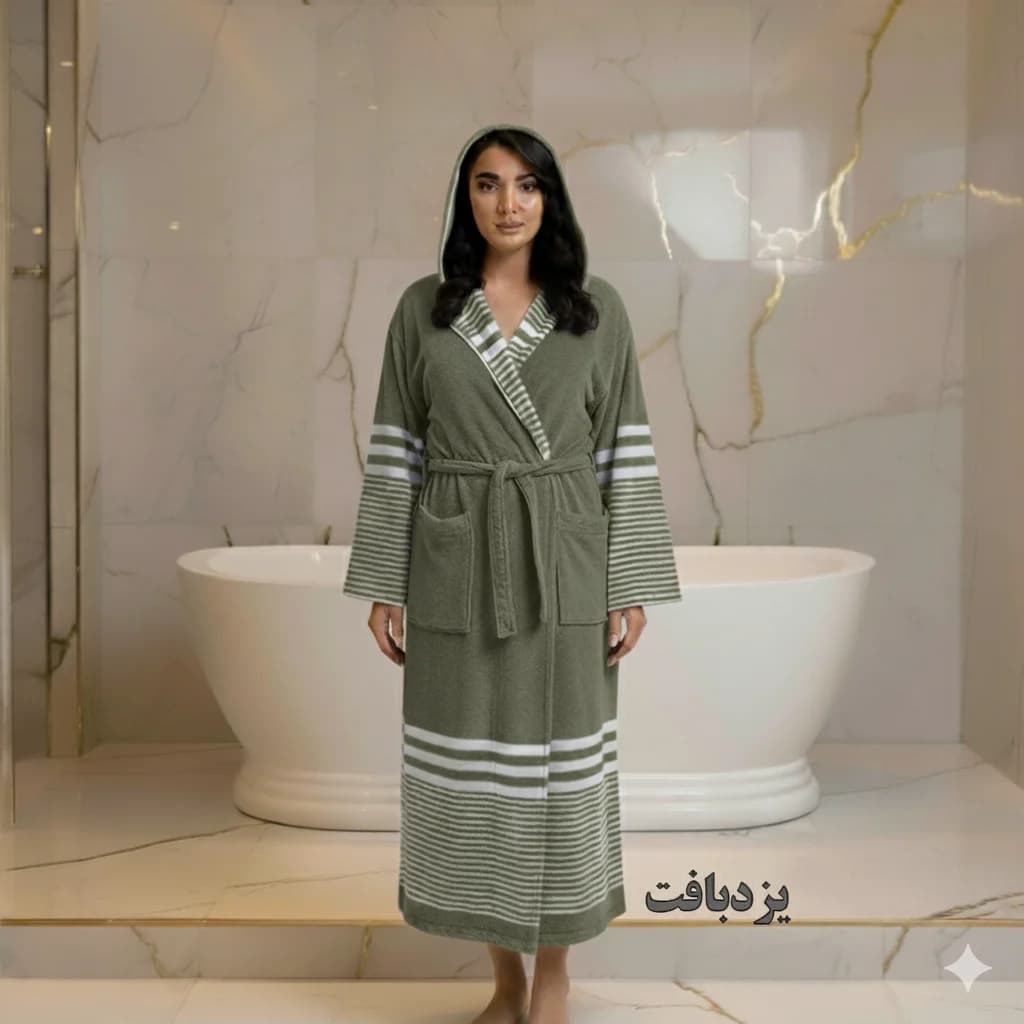 حوله تن پوش نخی یزدی رنگ زیتونی